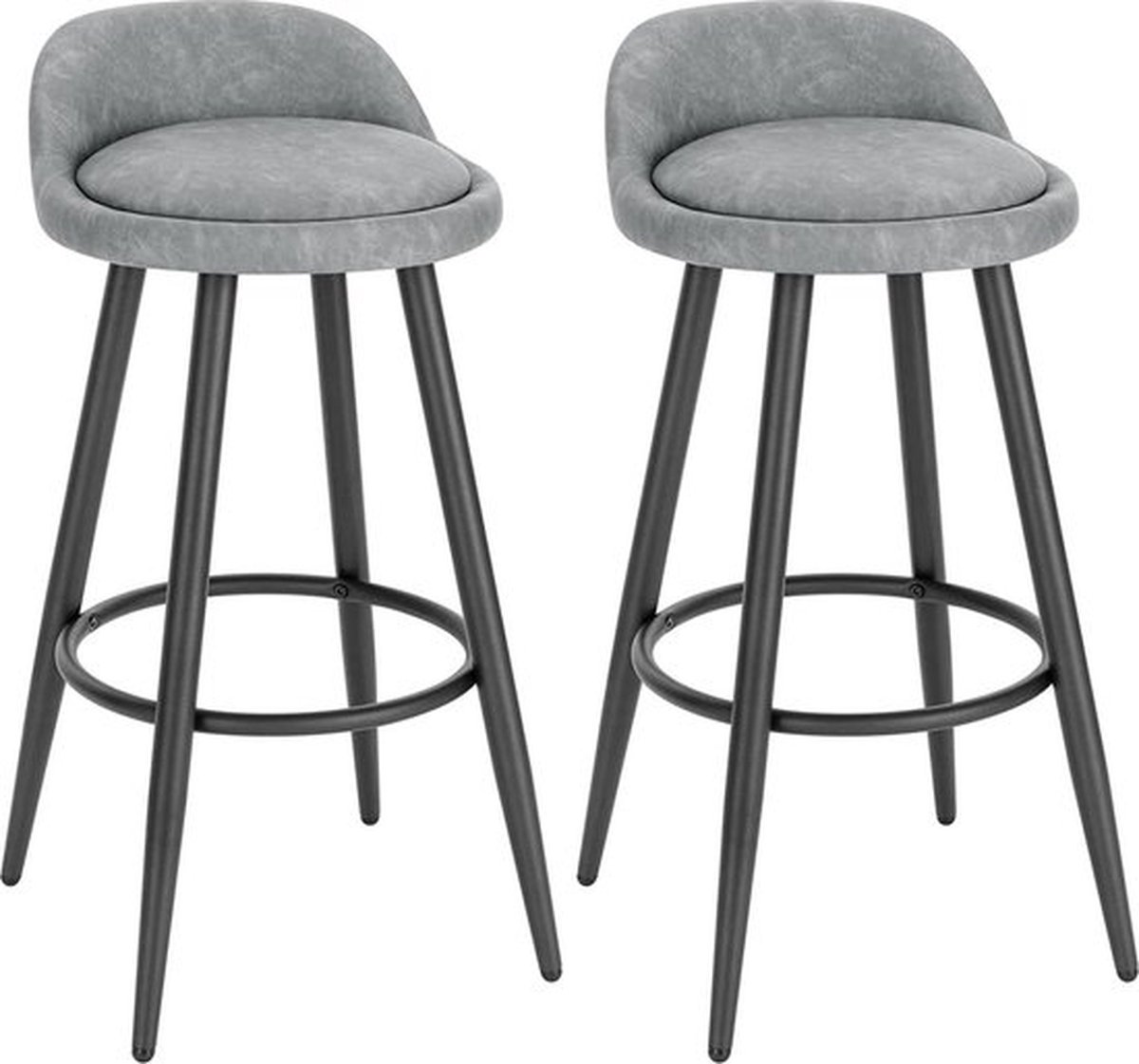 Bolt Edge Leren Barkrukken - Set van 2 - Grijs - Met rugleuning - Ergonomische Barstoelen - Zithoogte 69cm