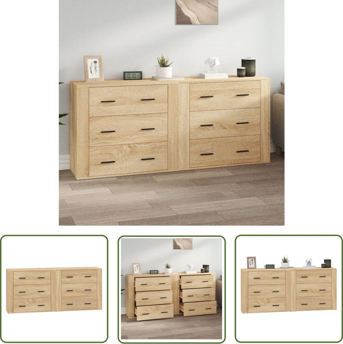 vidaXL Houten Dressoirs - Dressoirs - Dressoirs 2 st bewerkt hout sonoma eikenkleurig - Sonoma Eiken Dressoirs - Salontafel - Tv Meubel