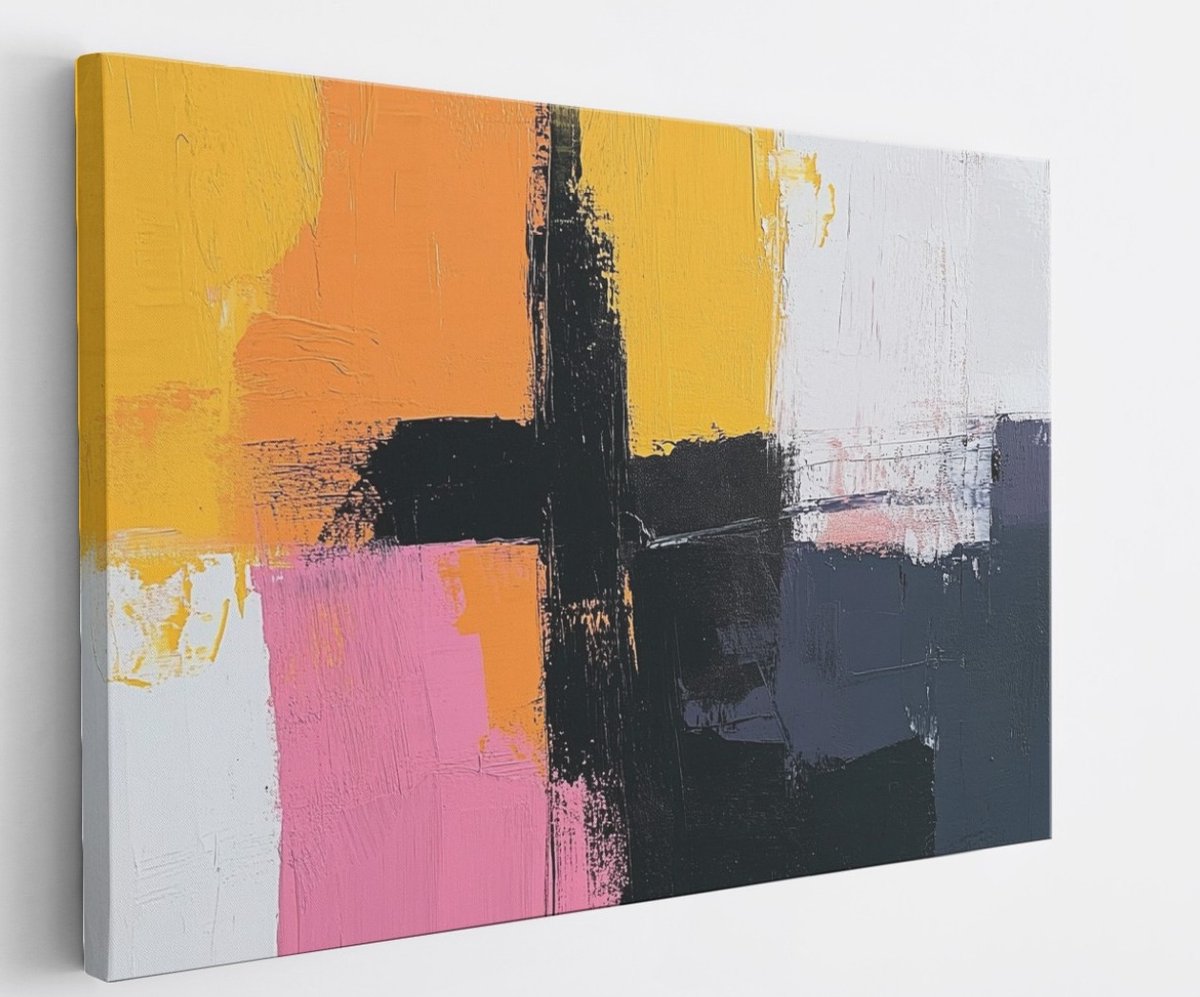 Saammp Canvas Schilderij - Gekleurde vormen - Abstract - 50x40 - Foto op canvas - Wanddecoratie - Muurdecoratie Woonkamer - Slaapkamer decoratie - Canvas Print Multicolor
