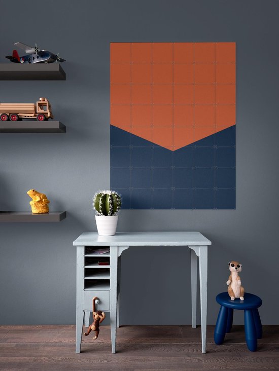 IXXI Color blocking - Orange Blue, Allon Dery - 80 x 100 cm - Support de suspension gratuit - Grande décoration murale et posters - Design graphique, Géométrique