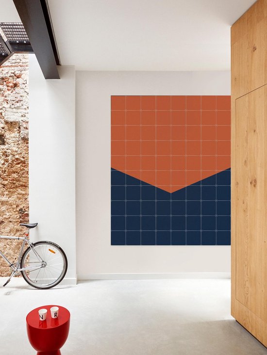 IXXI Color blocking - Orange Blue, Allon Dery - 80 x 100 cm - Support de suspension gratuit - Grande décoration murale et posters - Design graphique, Géométrique