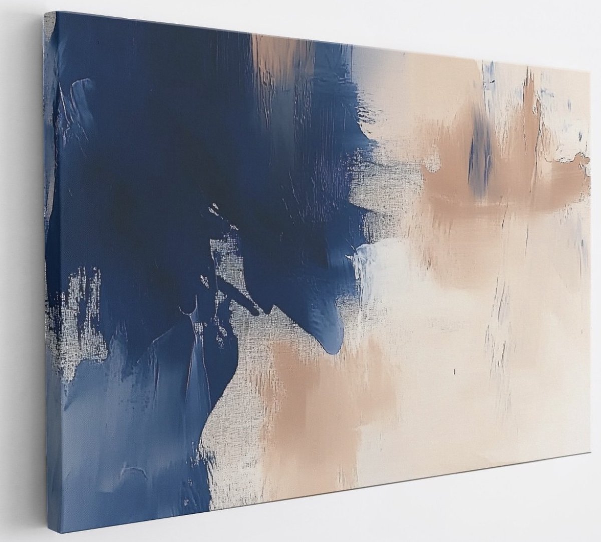 Saammp Canvas Schilderij - Blauw beige geveegde strepen- Abstract kunstwerk - 30x20 - Foto op canvas - Wanddecoratie - Muurdecoratie Woonkamer - Slaapkamer decoratie - Canvas Print Multicolor