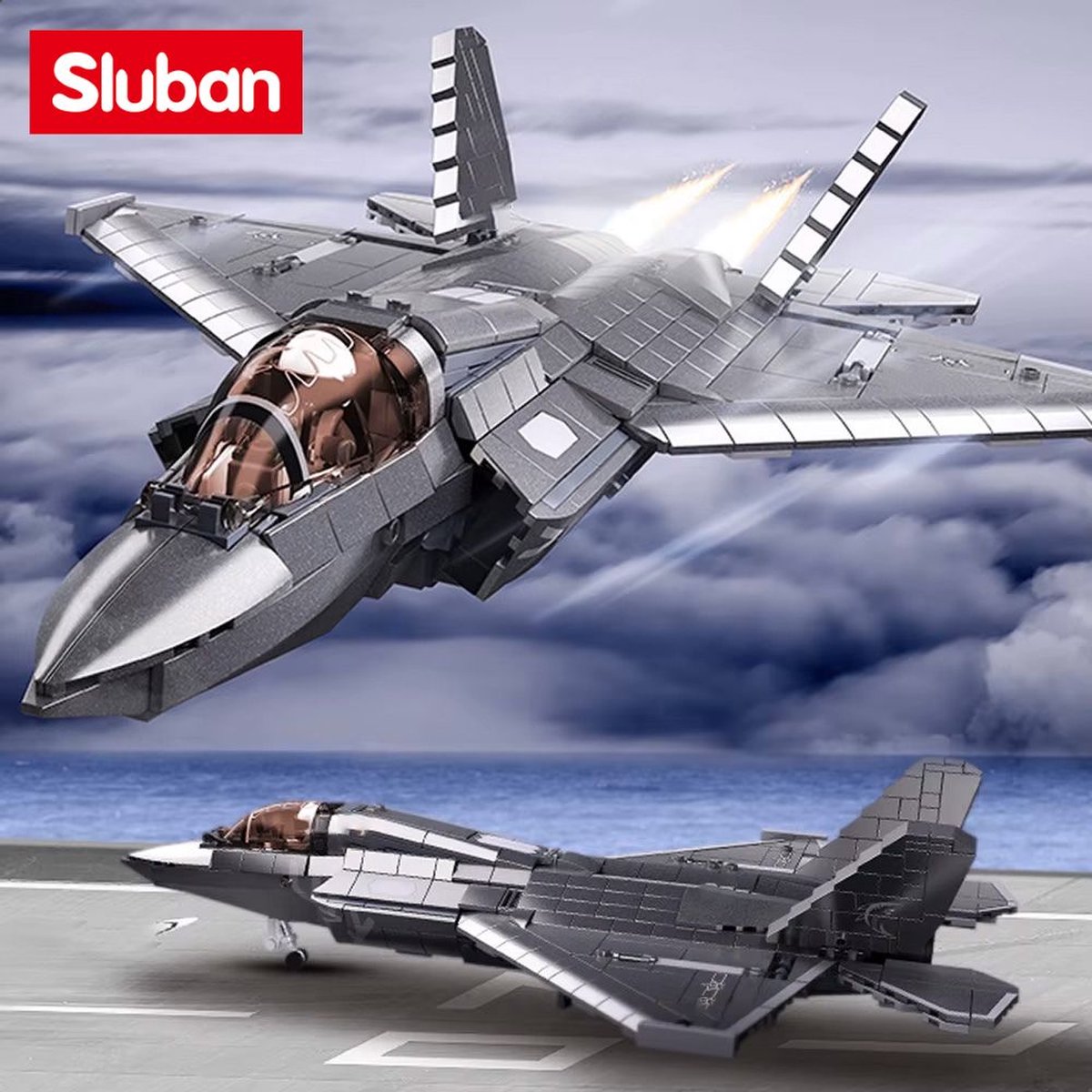 Sluban - J35S Straaljager met LED verlichtingen | WW2 army luchtmacht | Technic creator ideas educatief leger speelgoed | Expert bouwpakketten voor volwassenen | Classic icons vliegtuig modelbouw | 838 bloks — afbeelding 2