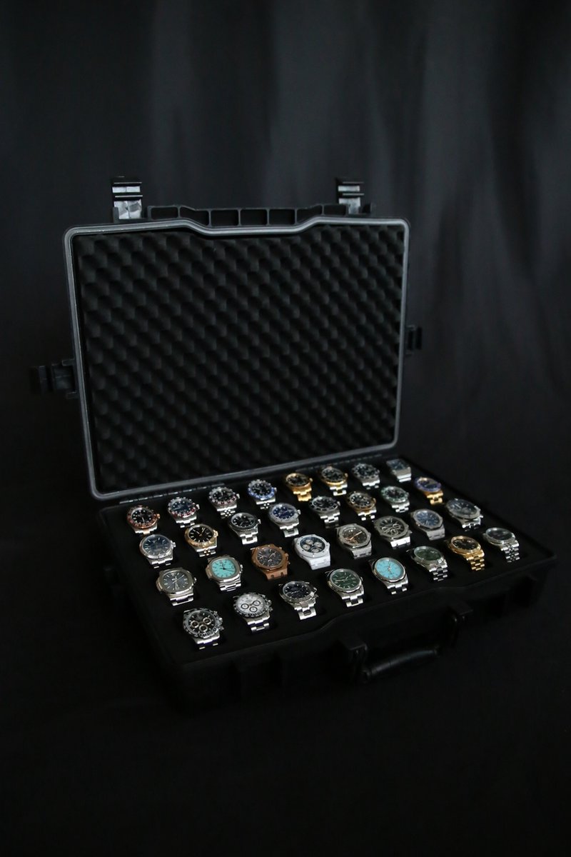 Onverwoestbare horlogekoffer voor 32 horloges - Zwart - Originele Elbrus Horology Timepiece Valet horlogedoos