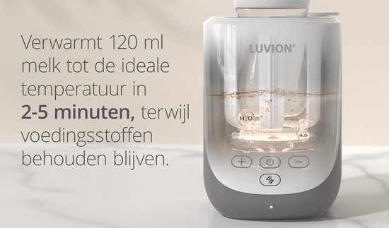 Close-up van de Luvion Smartlift Pro flessenwarmer, verwarmt melk tot ideale temperatuur.