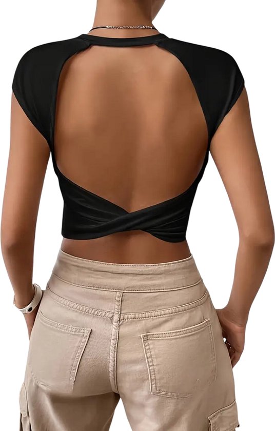 Effen Rugloos Crop T-shirt Dames Sexy Strakke Cap Mouw Lente