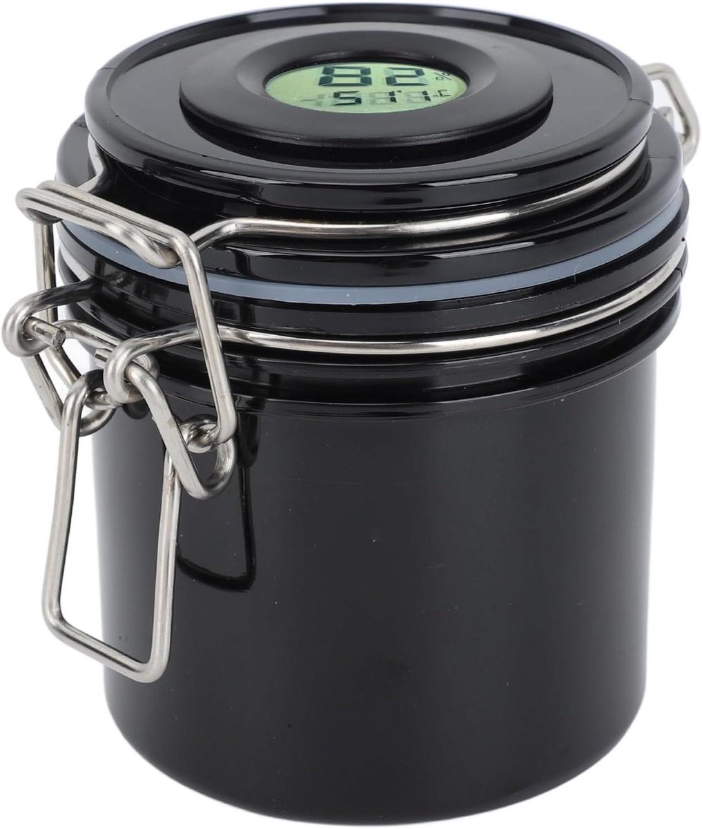 Wimperbewaarpot 250 Ml Thermometer Hygrometer Verlengt Levensduur Verzegeld Deksel Temperatuur Vochtigheidsmonitor Zwart