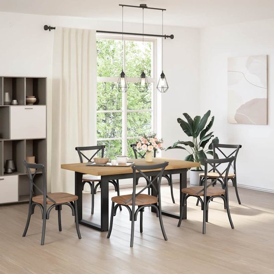 vidaXL 3-delige Eettafel en bankenset bewerkt hout wit