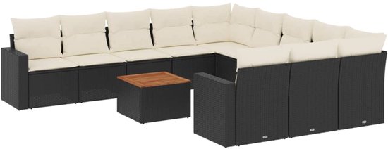 vidaXL Salon de jardin 12 pièces - Résine Poly - Zwart - Set de jardin - Décoration extérieure - Mobilier Plein air