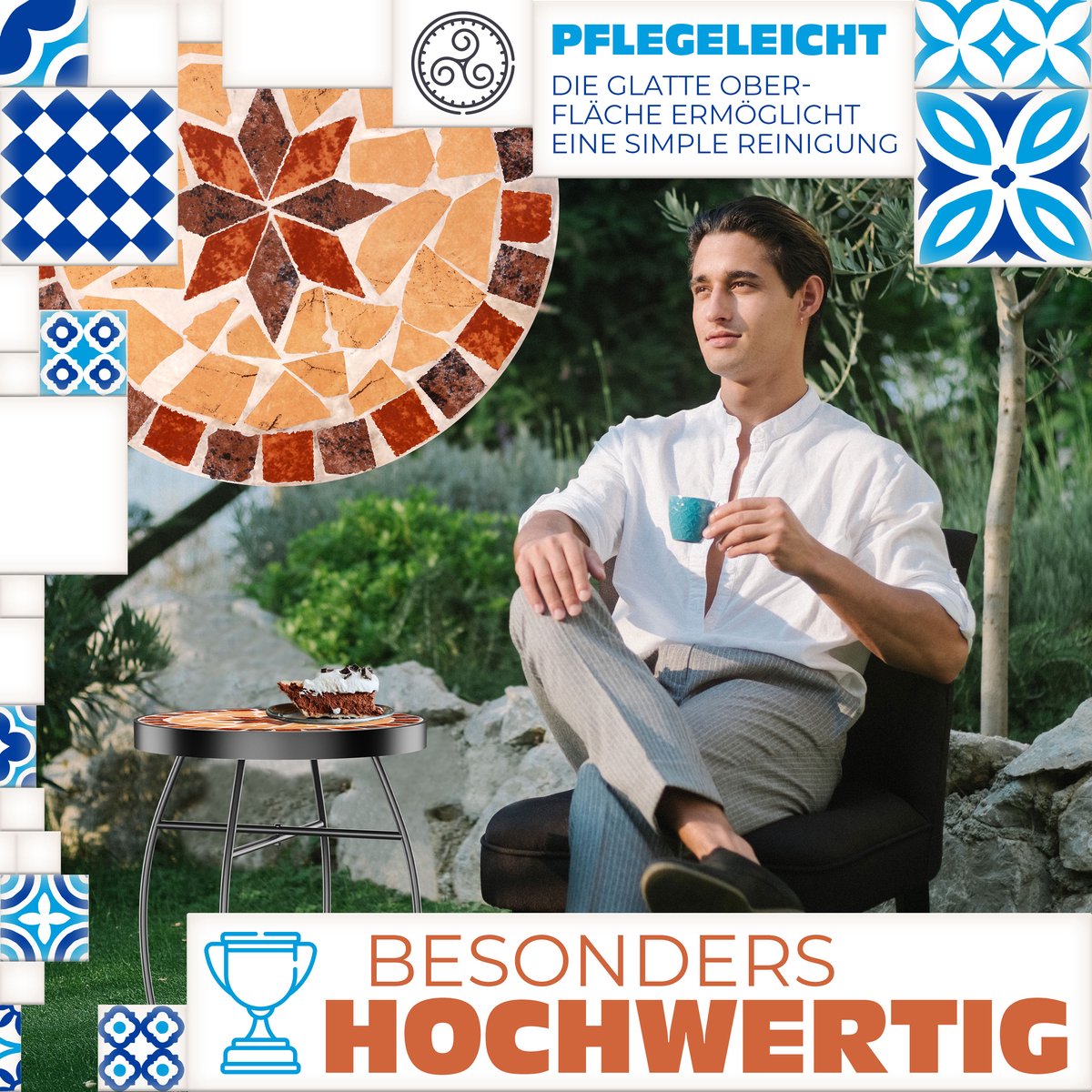 KESSER® Mozaïek Tafel Bistrotafels Bloemkruk Rond 60 x 34 cm Metalen Mozaïek Bijzettafel Balkontafels Patiotafel Balkon Stenen Mozaïek Tuintafel Binnen Buiten - Asteri thumbnail 6