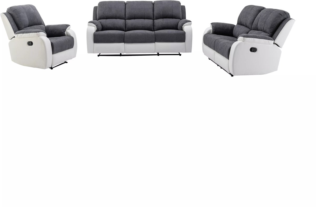 Vente-unique Twee- en driezits-relaxbank en -fauteuil van microvezel en grijs en wit kunstleer BRODY