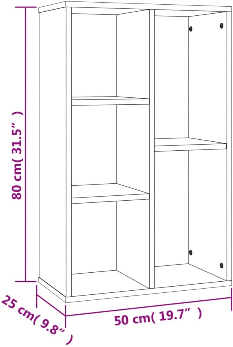 Boekenkast/dressoir 50x25x80 cm bewerkt hout sonoma eikenkleur