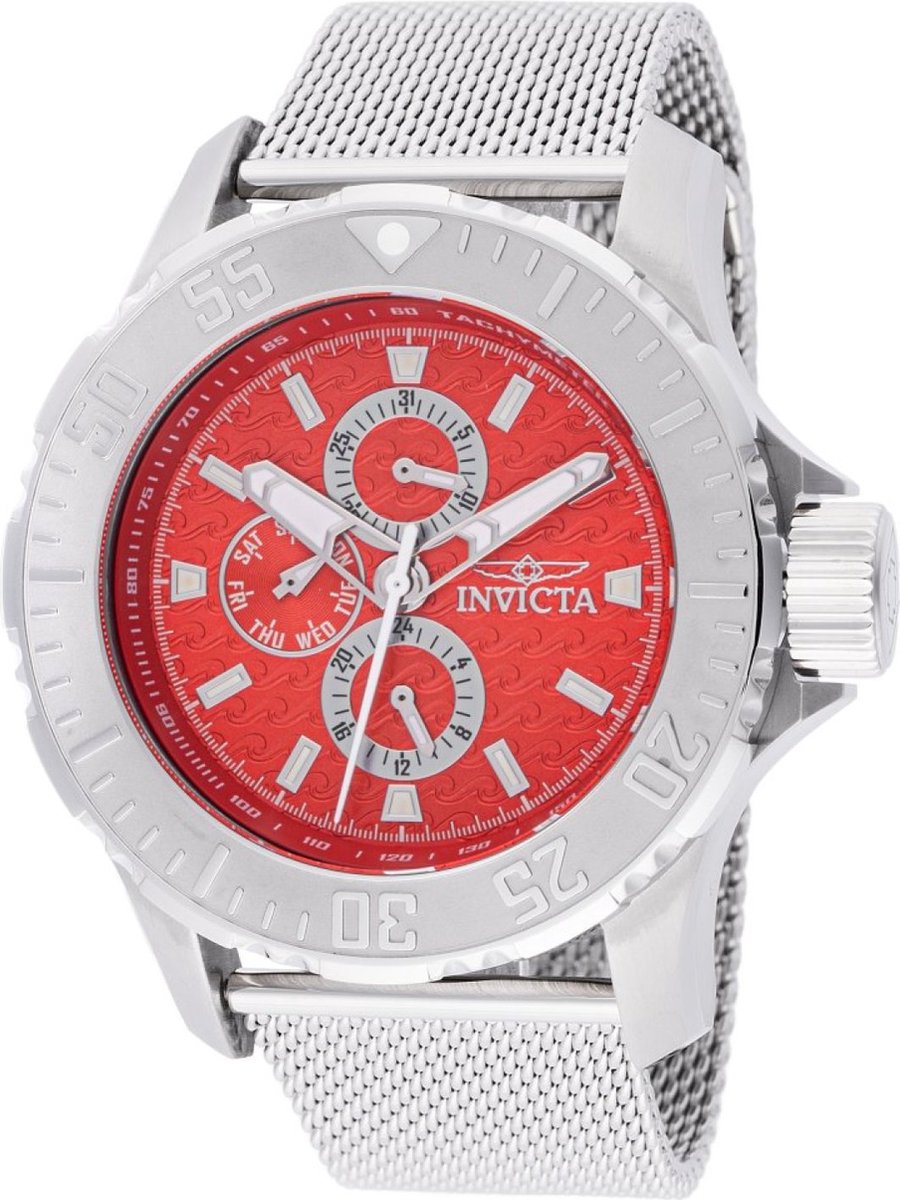 Invicta Vintage 48013 Heren Horloge - Waterdicht - Analoog - Quartz Uurwerk - Roestvrij Staal met rode Wijzerplaat - 49mm