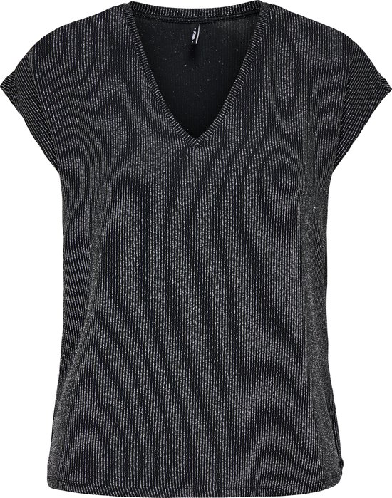 MINTLIMIT Dames pailletten glitter top korte mouwen V-hals T-shirt blouse cap mouwen vrije tijd party festival club, B-Zwart, M