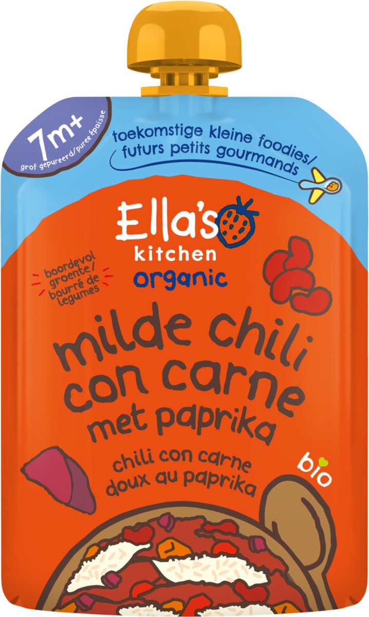 Ella's Kitchen Maaltijdzakje 7+ m Milde Chili Con Carne Paprika - 6 x 130 gr - Voordeelverpakking