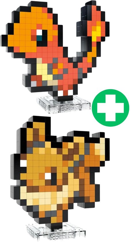 MEGA - Pokémon Journey Charmander & Eevee pixel arts | icons diamond art | Elite trainer painting bouwpakketten | Classic creator modelbouw | Technische ideas speelgoed kinderen & volwassenen | 830 bouwblokken