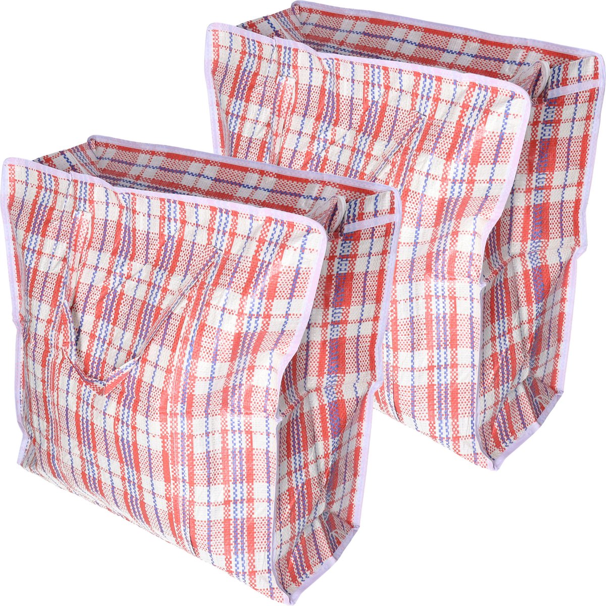 CM Grote opberg tas voor dekens/kussens/speelgoed - 2x - met rits - gestreept rood - 50 x 50 x 18 cm - met hengsels - 95 liter