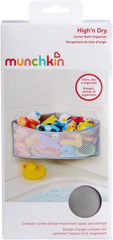 Munchkin High 'n Dry Opbergnet voor Badspeelgoed - Badorganizer - Makkelijk Badspeelgoed Opbergen! - Sterke Zuignap - Exclusief Speelgoed - Grijs