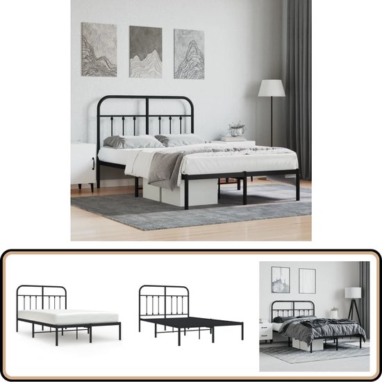 Cadre de lit vidaXL - Métal - Zwart - 120 x 190 cm Cadre de lit en acier - Lit en métal - Lit double - Lit à sommier tapissier - Lit à tête de lit