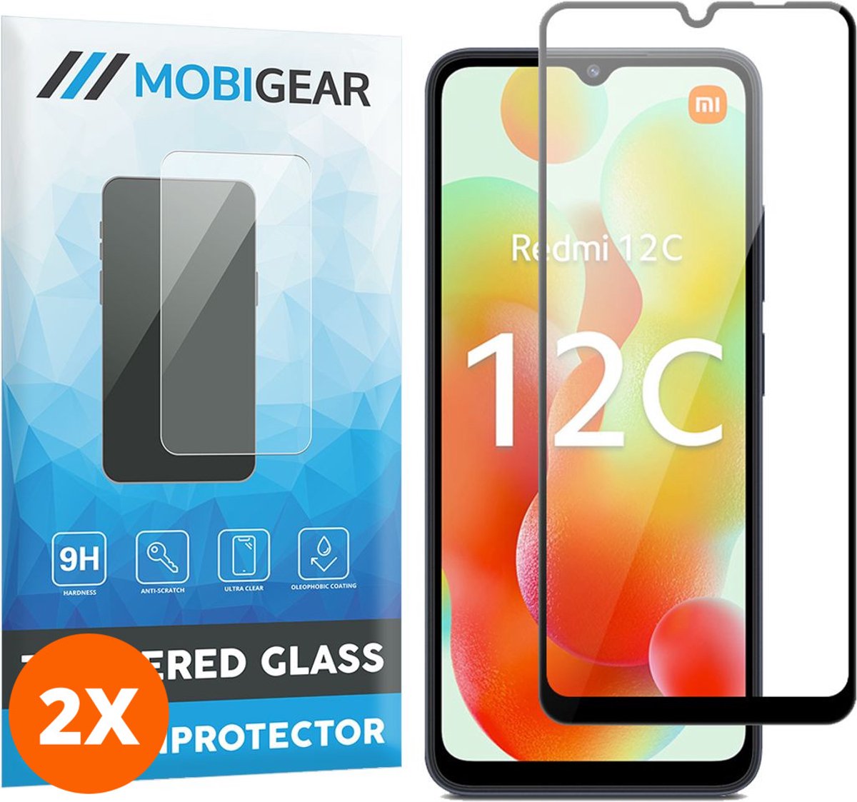 Mobigear Screenprotector geschikt voor Xiaomi Redmi 12C Glazen | Mobigear Premium Screenprotector - Case Friendly (2-Pack)