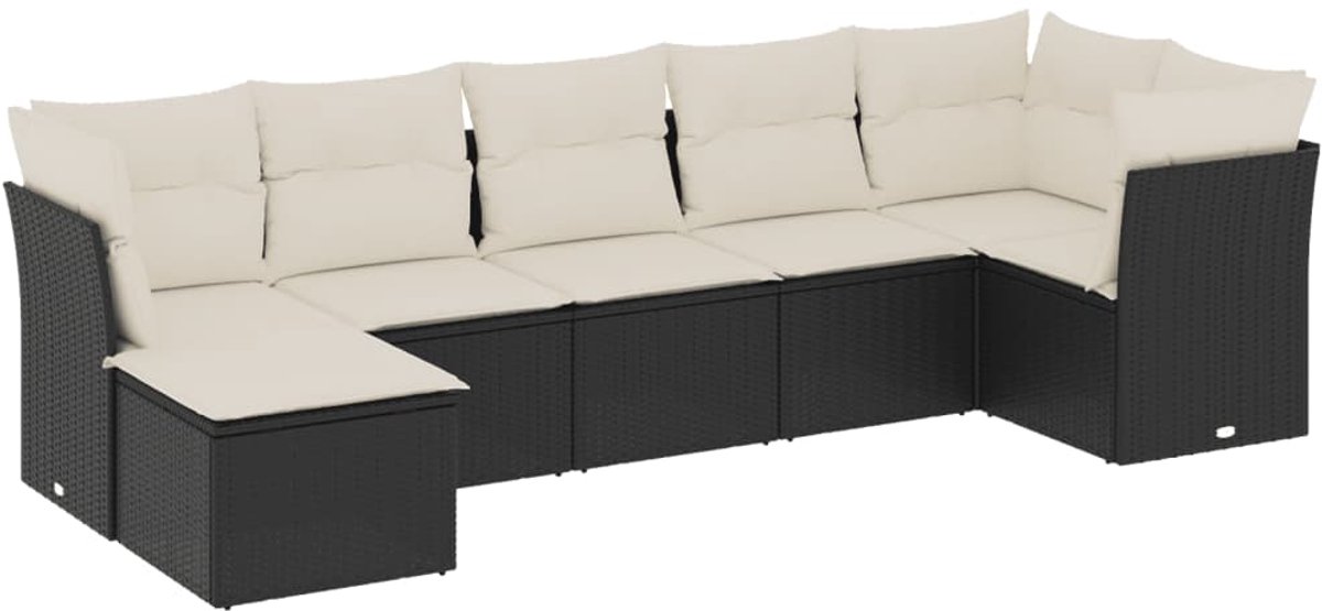 The Living Store 7-delige Loungeset met kussens poly rattan zwart - Loungeset - Lounge Set - Buitendecoratie - Tuinmeubels - Pe Rattan