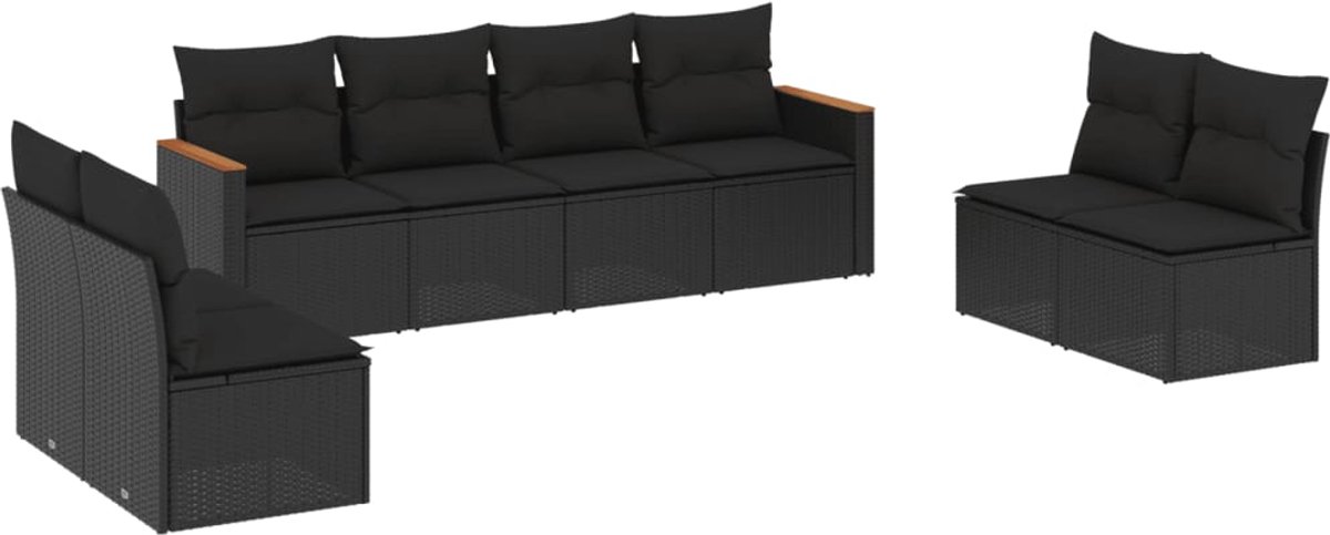 The Living Store 8-delige Loungeset met kussens poly rattan zwart - Loungeset - Tuinset - Buitendecoratie - Lounge - Relaxen