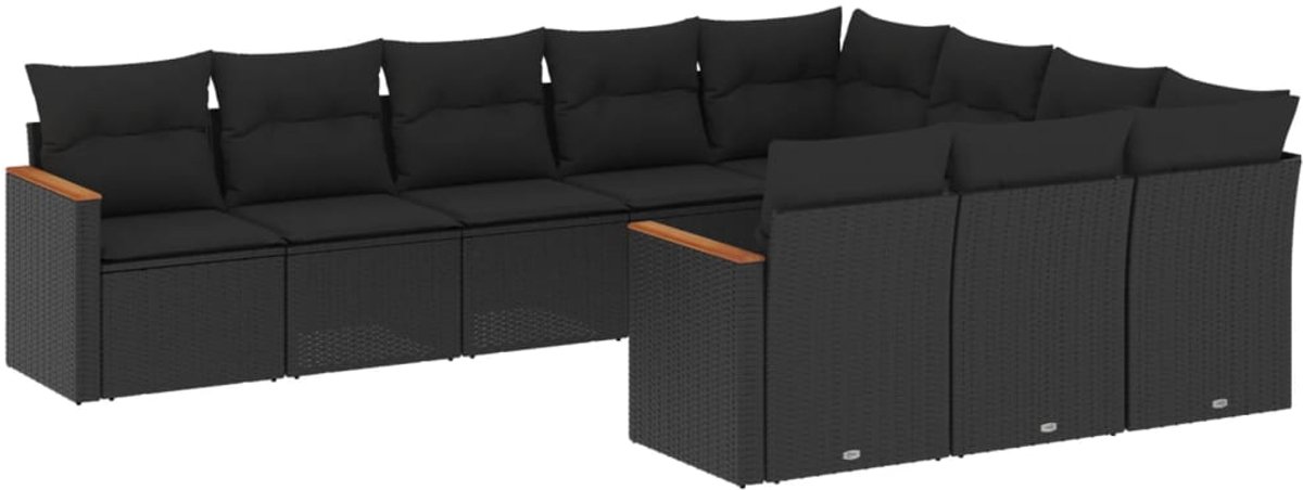 Zwarte poly rattan loungeset met kussens - The Living Store.