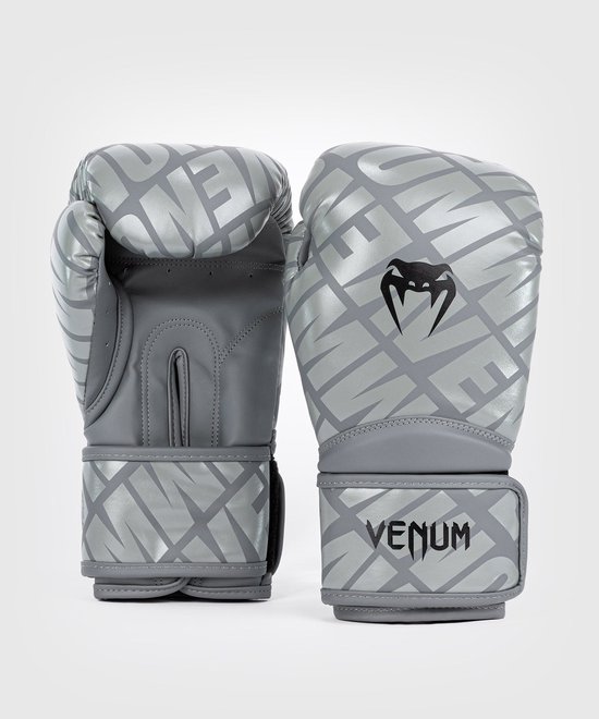 Grijze bokshandschoenen met Venum-logo en repetitief patroon. 12 OZ.