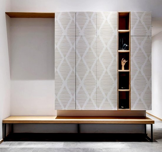 Zelfklevend Behang Meubelstickers Geometrisch Behang, Minimalistisch Zelfklevend Behang in Goud en Wit Met Geometrisch, 44,5 x 400 cm