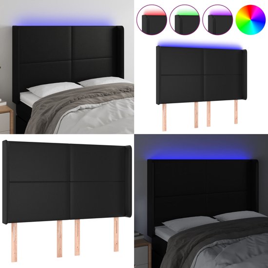 vidaXL Hoofdbord LED 180x5x118/128 cm stof crèmekleurig - Hoofdbord