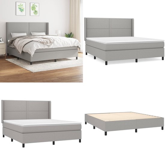 vidaXL Boxspring avec matelas Tissu Gris clair 180x200 cm - Boxspring - Sommiers - Lit - Meubles de couchage
