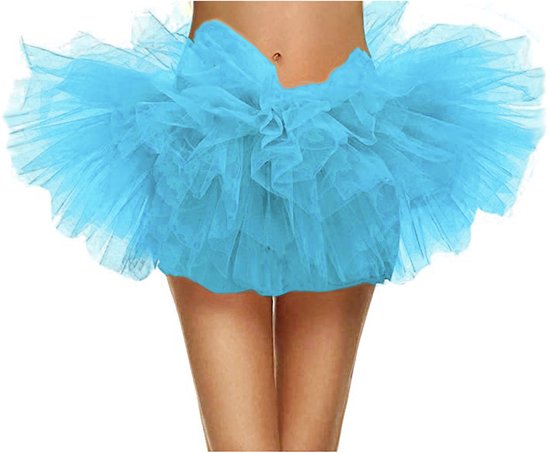KIMU Korte Tutu Lichtblauw Tule Rokje - Maat L XL XXL - Blauw Petticoat Rok Dames - Ballet Tulerok Zwanenmeer Smurf Vlinder Vis Pauw Halloween