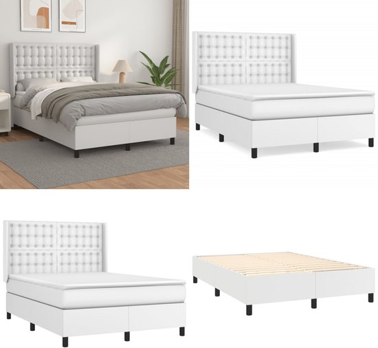 vidaXL Boxspring avec matelas Simili cuir Blanc 140x200 cm - Boxspring - Sommiers - Lit - Meubles de couchage