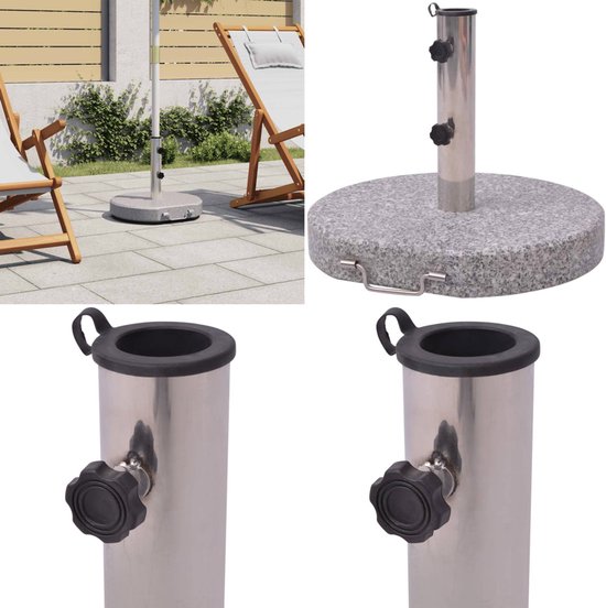 VidaXL Pied De Parasol En Granit 30kg - Pour Parasol Jusqu'à 3m - Acier Inoxydable, Transport Facile