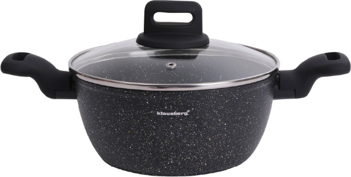 Klausberg 7670- Zwart Marmeren kookpan - 20 cm - zwart - met deksel