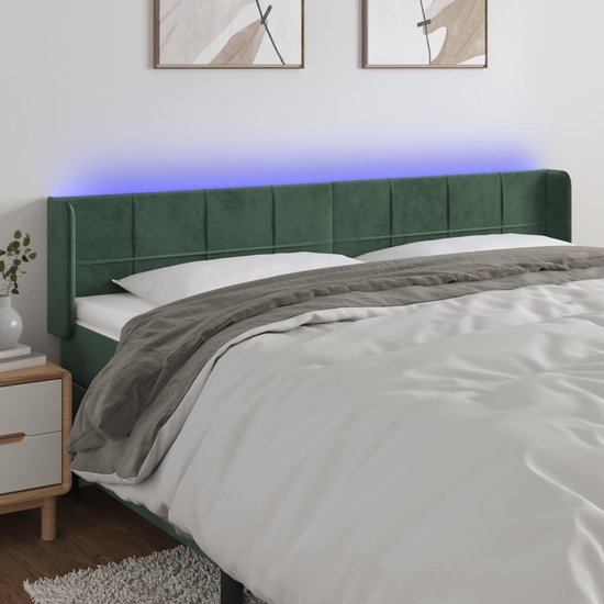 vidaXL Tête de lit LED - 203x16x78/88 cm - Velours - Tête de lit vert foncé - Tête de lit LED - Tête de lit en velours - Appuie-tête confortable - Accessoires de vêtements pour bébé de couchage