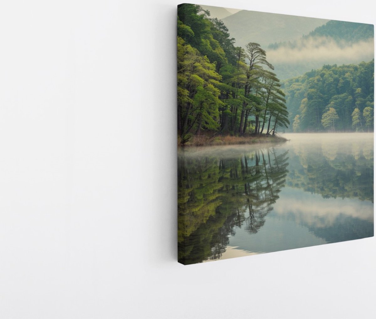 Saammp Canvas Schilderij - Noorwegen - Bergen met mist - Landschap - Natuur - 100x100 - Foto op canvas - Wanddecoratie - Muurdecoratie Woonkamer - Slaapkamer decoratie - Canvas Print Multicolor