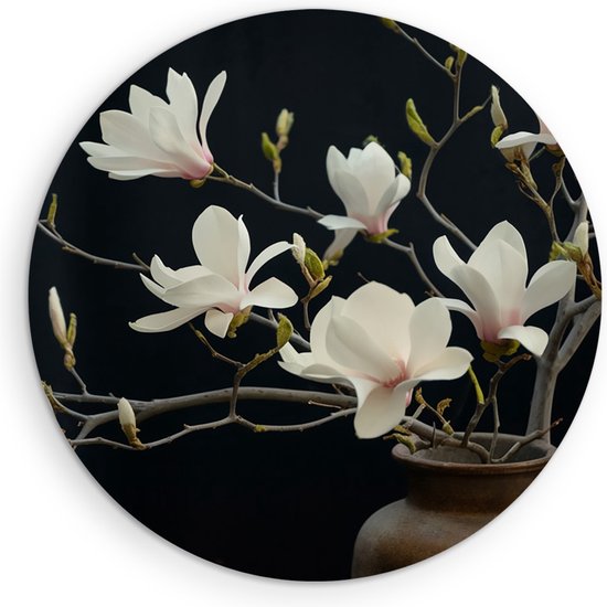 Saammp Forex Muurcirkel - Witte bloemen - Bloei - Natuur - Ø 30 - Wandcirkel - Wanddecoratie Cirkel - Muurdecoratie Woonkamer - Kantoor Decoratie