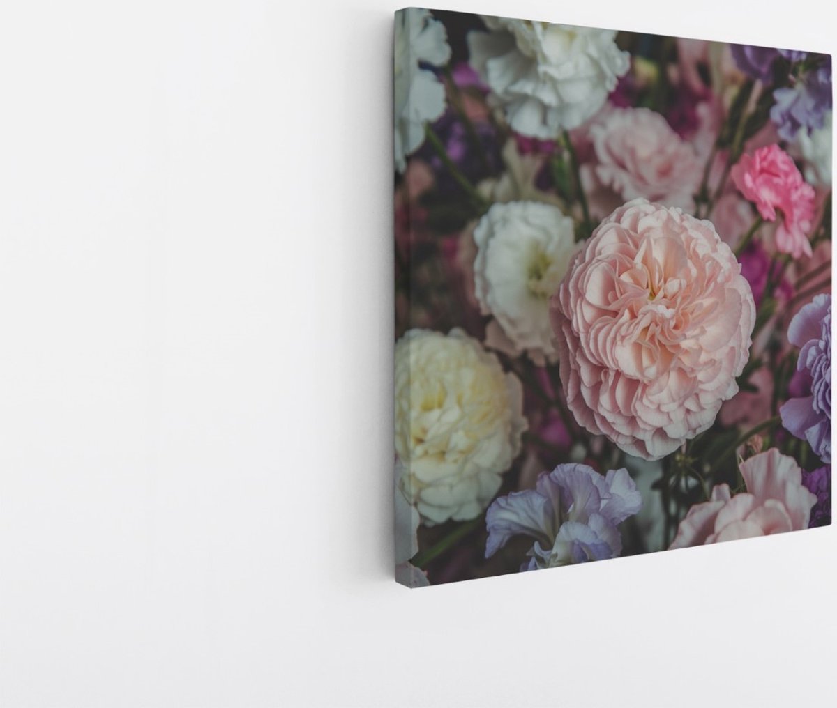 Saammp Canvas Schilderij - boeket - Roze Bloemen - Abstract - 100x100 - Foto op canvas - Wanddecoratie - Muurdecoratie Woonkamer - Kantoor Decoratie Multicolor