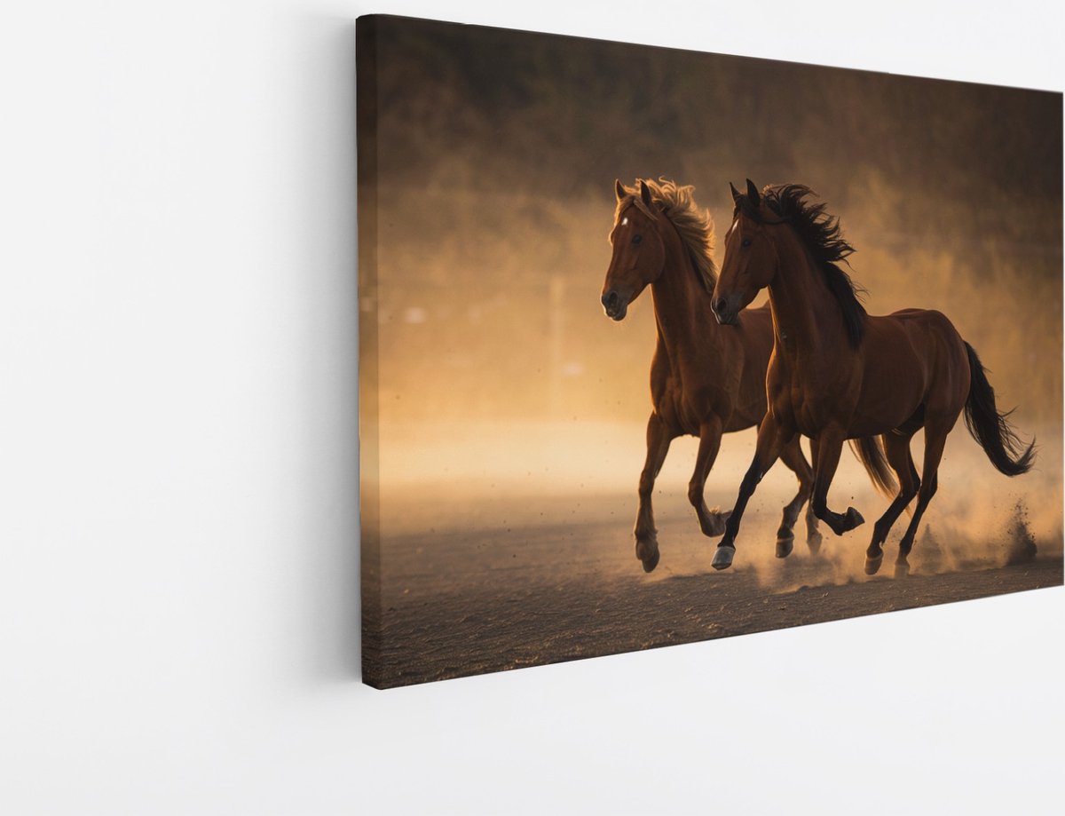 Saammp Canvas Schilderij - 2 Paarden in de Natuur - Dieren - 40x30 - Foto op canvas - Wanddecoratie - muurdecoratie Woonkamer - Slaapkamer decoratie - Canvas Print Multicolor