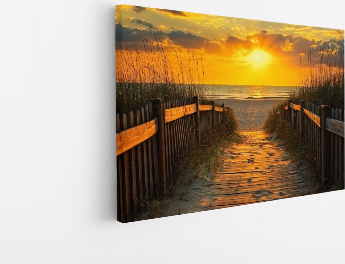 Saammp Canvas Schilderij - Strand Pad - Zee - Duinen - 100x75 - Foto op canvas - Wanddecoratie - muurdecoratie Woonkamer - Slaapkamer decoratie - Canvas Print Multicolor