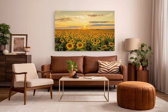 Tableau sur toile Saammp - Champ de tournesols - Paysage - Nature - 150x100 - Photo sur toile - Décoration murale - Décoration murale Salon - Décoration chambre - Impression sur toile