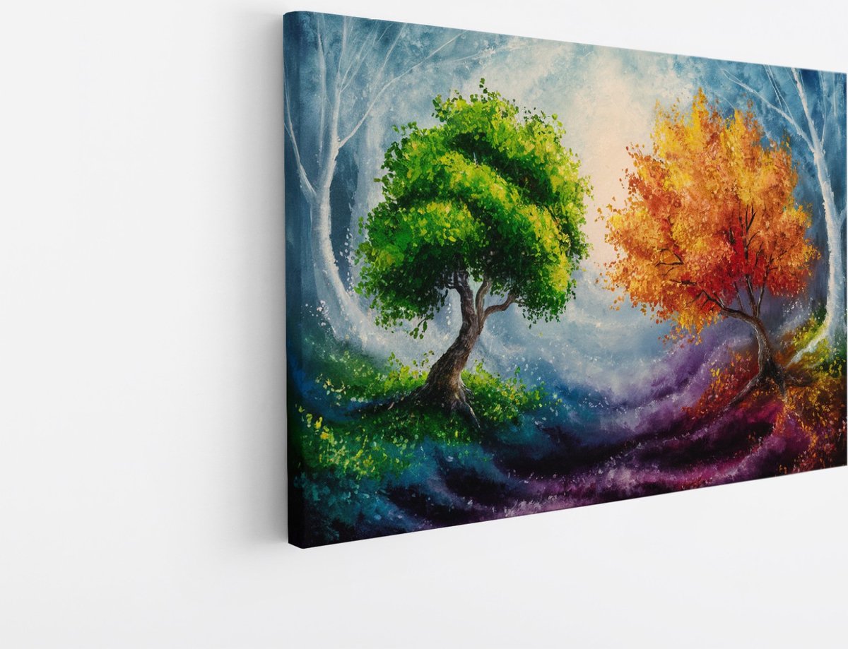 Saammp Canvas Schilderij - Goene en oranje boom - Landschap - Natuur - 100x75 - Foto op canvas - Wanddecoratie - Muurdecoratie Woonkamer - Slaapkamer decoratie - Canvas Print Multicolor