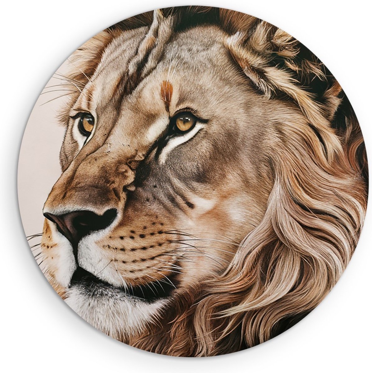 Saammp Forex Muurcirkel - Leeuw - Portret - Dieren - Natuur - Ø 80 - Wandcirkel - Wanddecoratie Cirkel - Muurdecoratie Woonkamer - Slaapkamer decoratie - Rond Schilderij