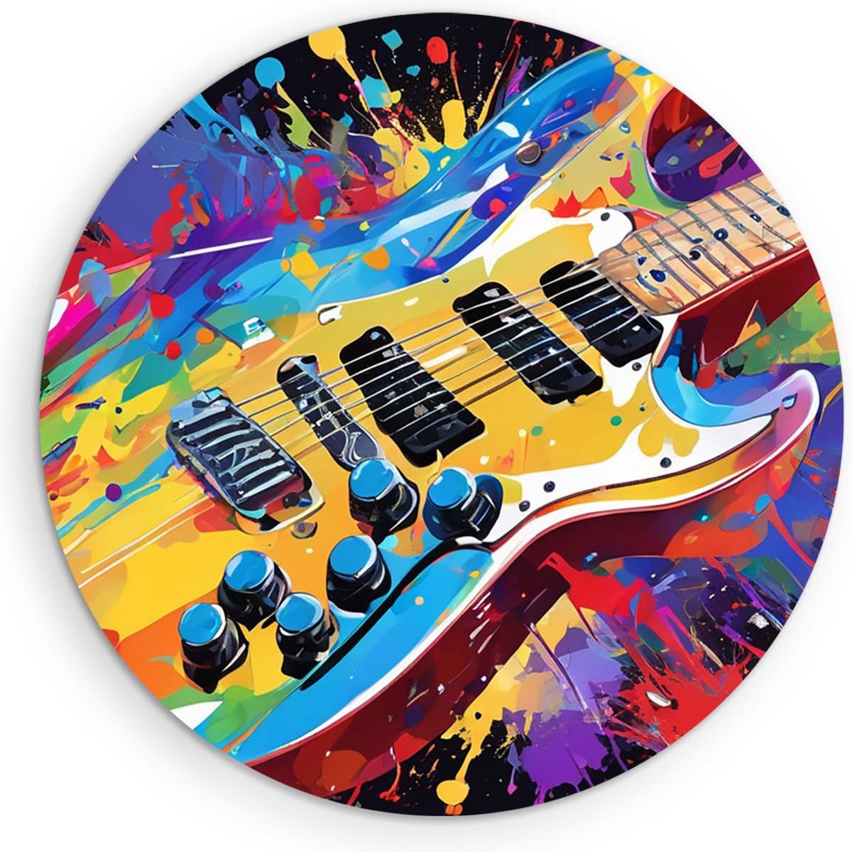 Saammp Forex Muurcirkel - Kleurrijke Gitaar - Abstract - Ø 90 - Wandcirkel - Wanddecoratie Cirkel - Muurdecoratie Woonkamer - Slaapkamer decoratie - Rond Schilderij