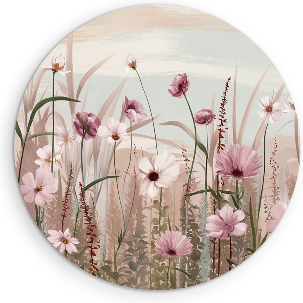 Saammp Muurcirkel Hout - Abstracte Roze Bloemen - Natuur - Ø 50 - Wandcirkel - Wanddecoratie Cirkel - Muurdecoratie Woonkamer - Kantoor Decoratie