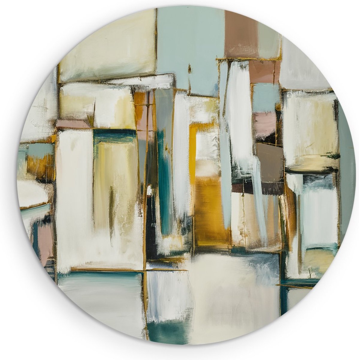 Saammp Muurcirkel Hout - Gekleurde blokken - Abstract - Ø 40 - Wandcirkel - Wanddecoratie Cirkel - Muurdecoratie Woonkamer - Slaapkamer decoratie - Rond Schilderij