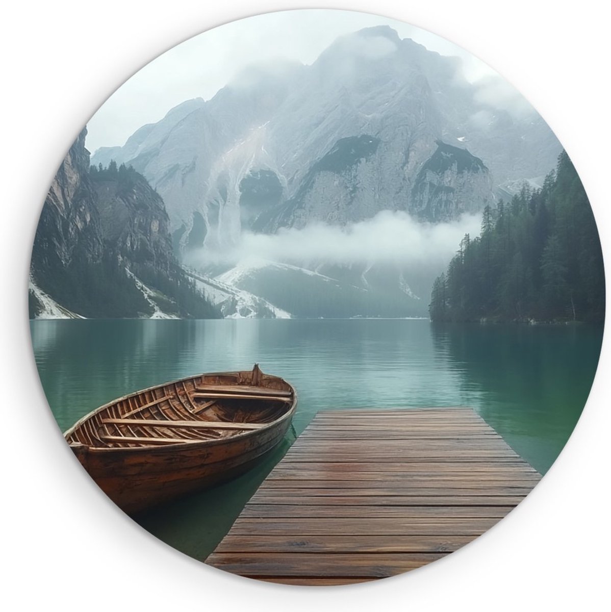 Saammp Forex Muurcirkel - Boot aan steiger - Dolomieten - Landschap - Natuur - Ø 50 - Wandcirkel - Wanddecoratie Cirkel - Muurdecoratie Woonkamer - Slaapkamer decoratie - Rond Schilderij