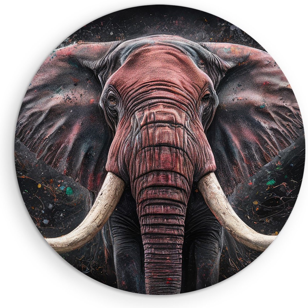 Saammp Muurcirkel Hout -Olifant - Portret - Dieren - Ø 40 - Wandcirkel - Wanddecoratie Cirkel - muurdecoratie Woonkamer - Slaapkamer decoratie - Rond Schilderij