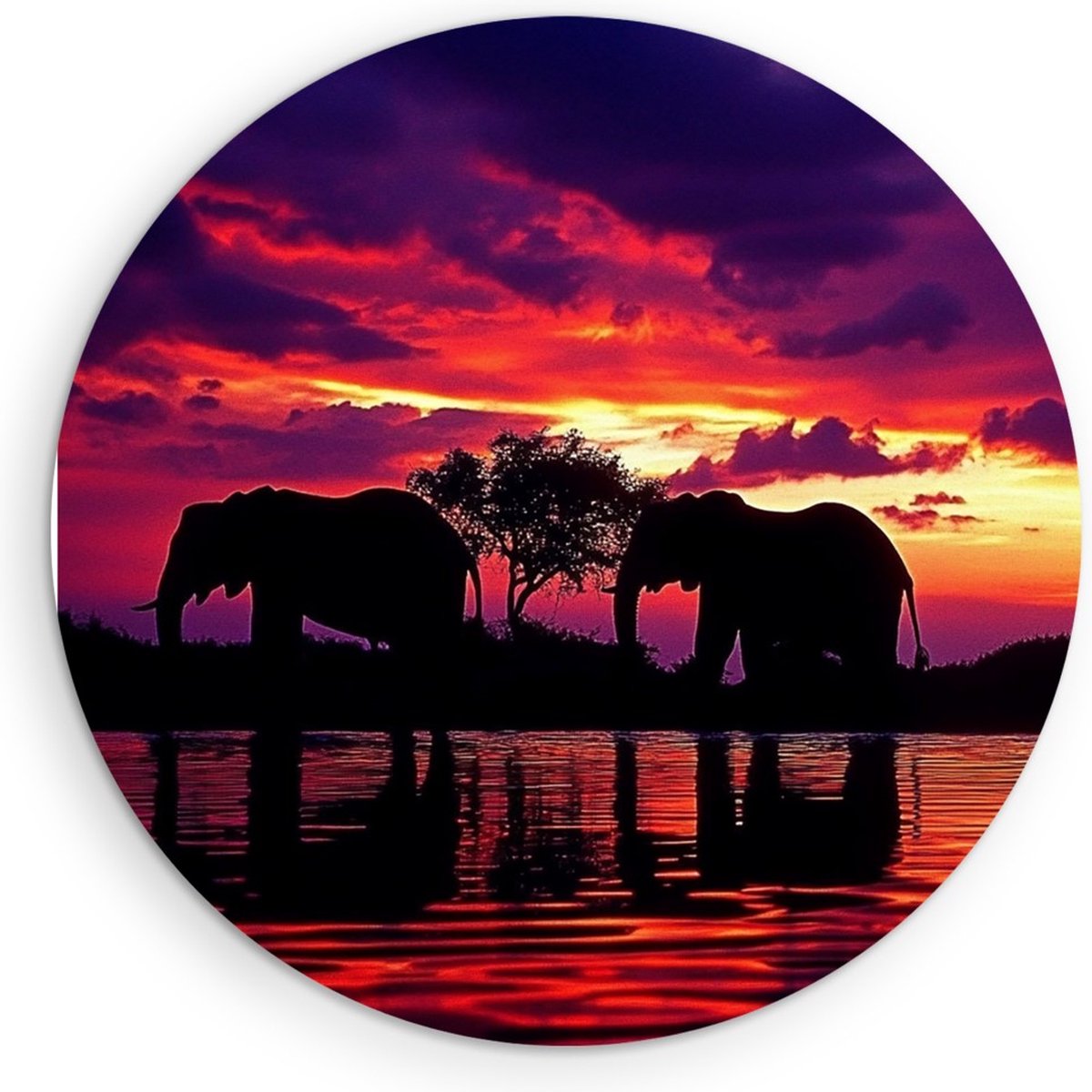 Saammp Muurcirkel Hout - Familie Olifanten silhouet - Afrika - Dieren - Ø 40 - Wandcirkel - Wanddecoratie Cirkel - muurdecoratie Woonkamer - Slaapkamer decoratie - Rond Schilderij